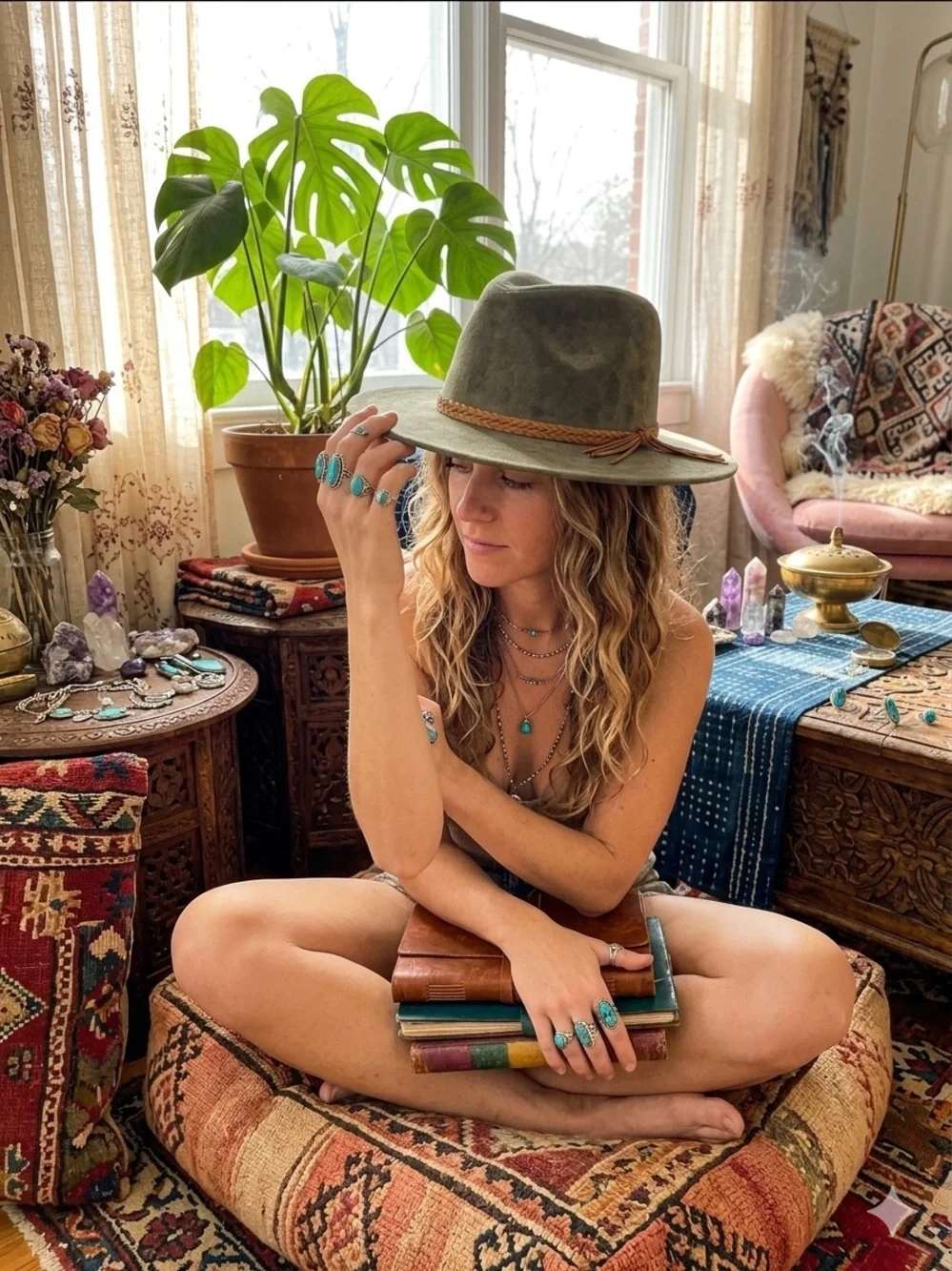 D&Y Taupe Brown Faux Suede Wide Brim Fedora Hat Rancher Boho Festival